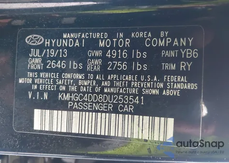 2013 Hyundai Genesis 3.8 из США, поврежденный, VIN KMHGC4DD8DU253541